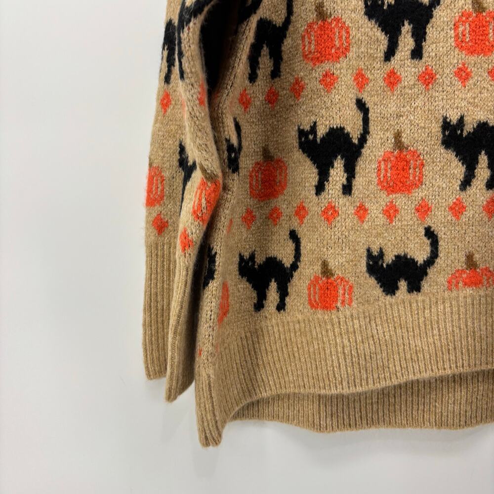 Vince Camuto Medium Womens Sweater Black Cat Pumpkin Halloween Crewneck Fall - Picture 6 of 13
